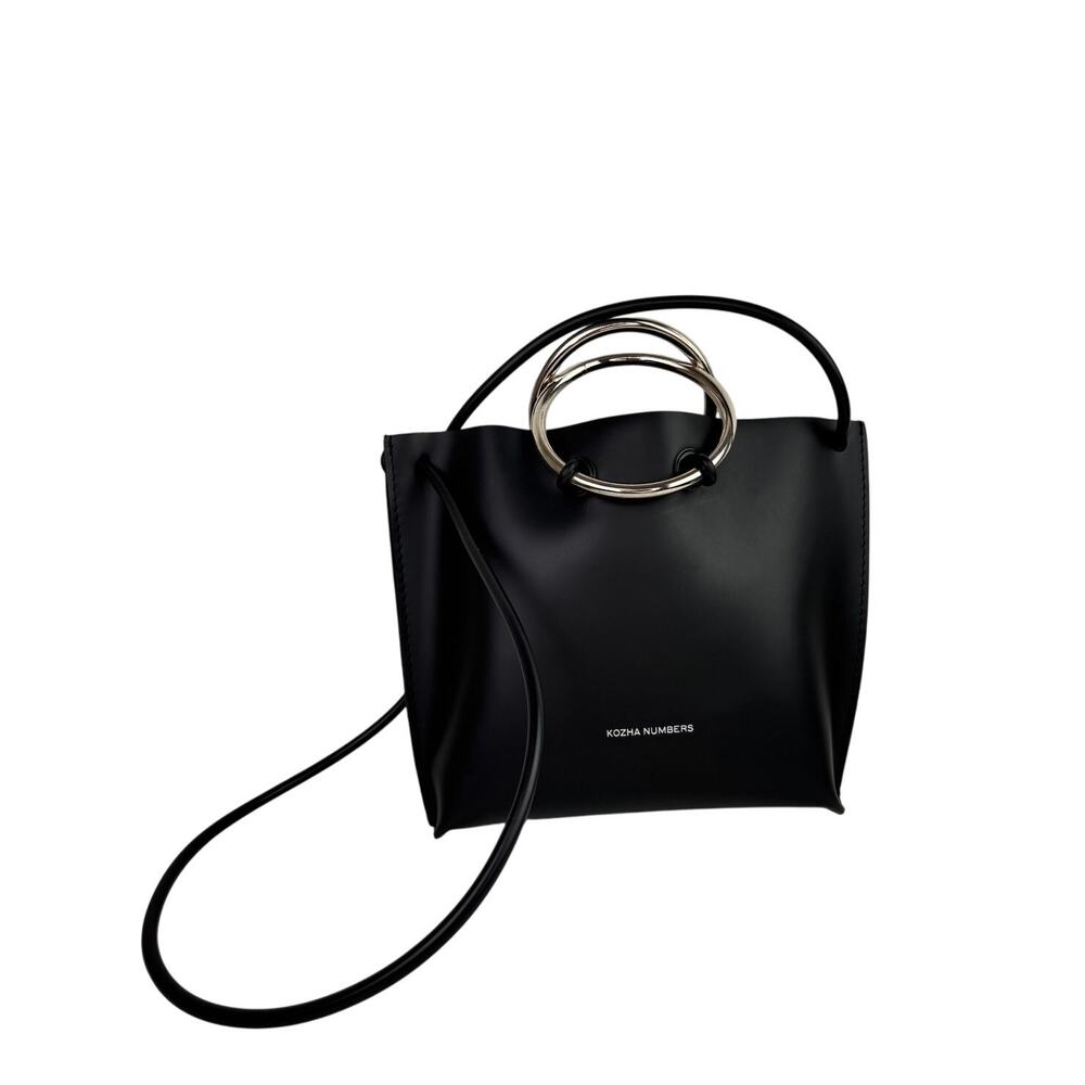 Kozha Numbers Mini Safe Handbag Black Silver Leather Top Handle Crossbody Bag